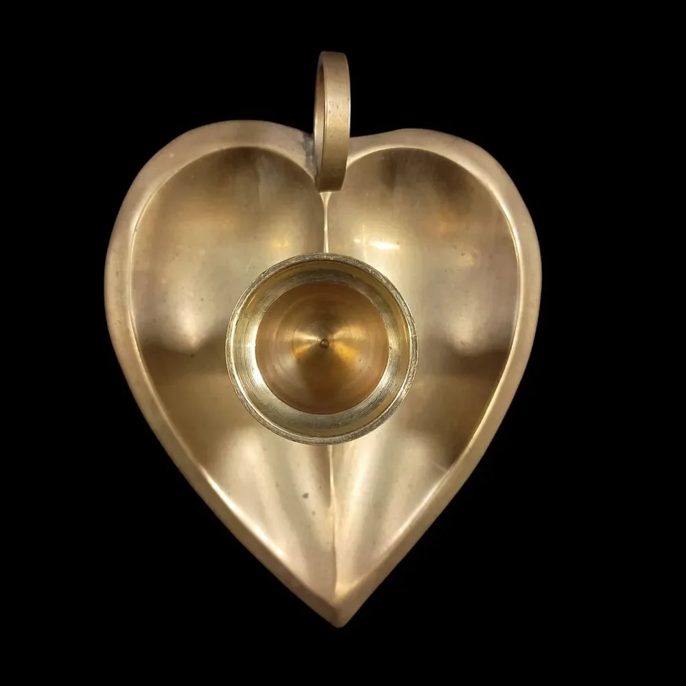 Vintage Brass Heart Shaped Chamber Candle Holder Waccamaw India